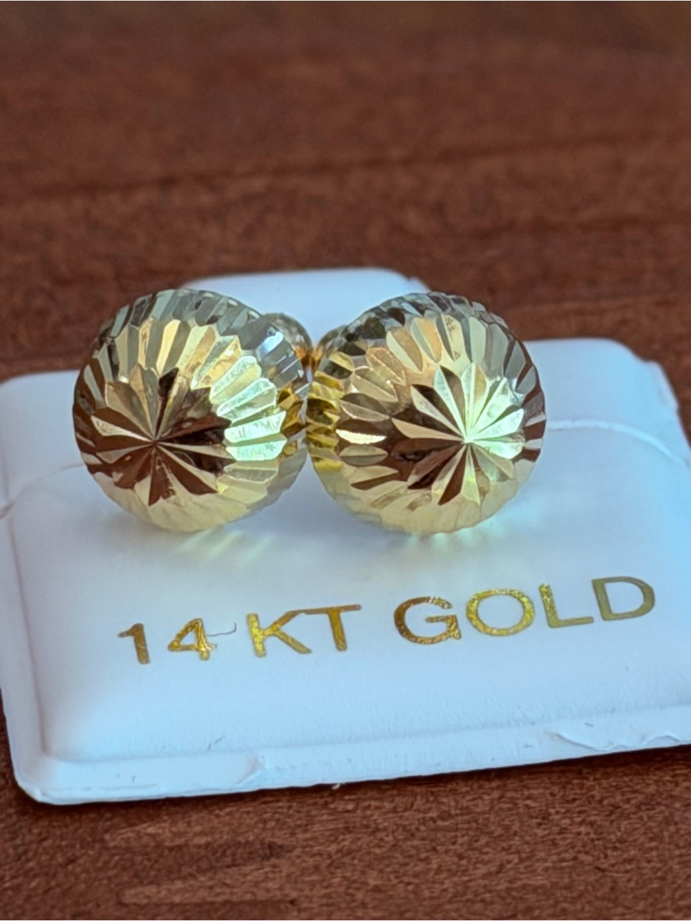14K Gold Faceted Ball Stud Earrings Diamond Cut - Polished Yellow Gold with Ball
